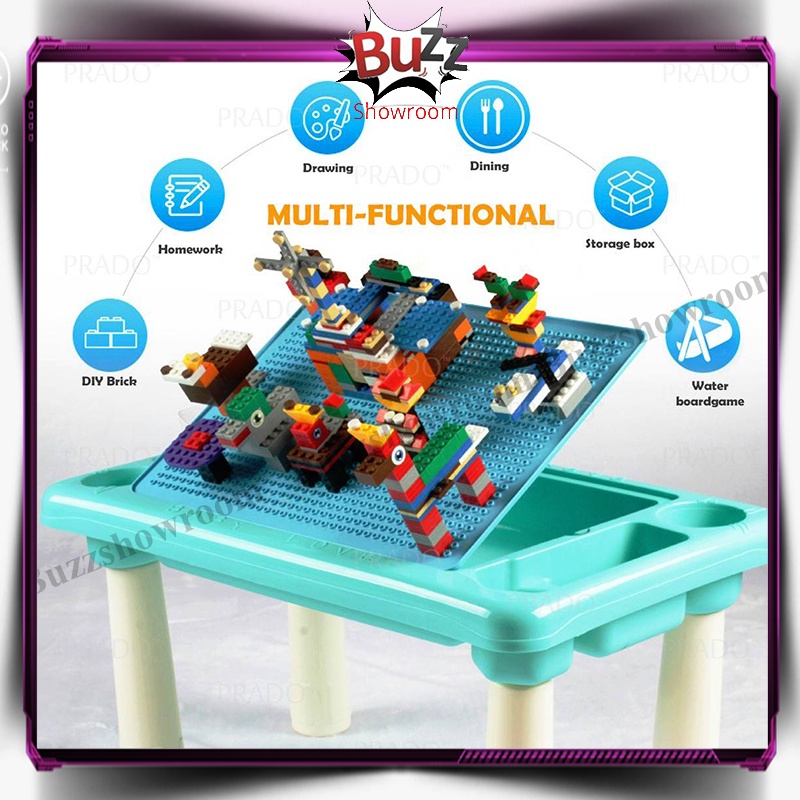 Multifunctional Toy Block Table Meja Belajar Main Brick Anak Multifungsi