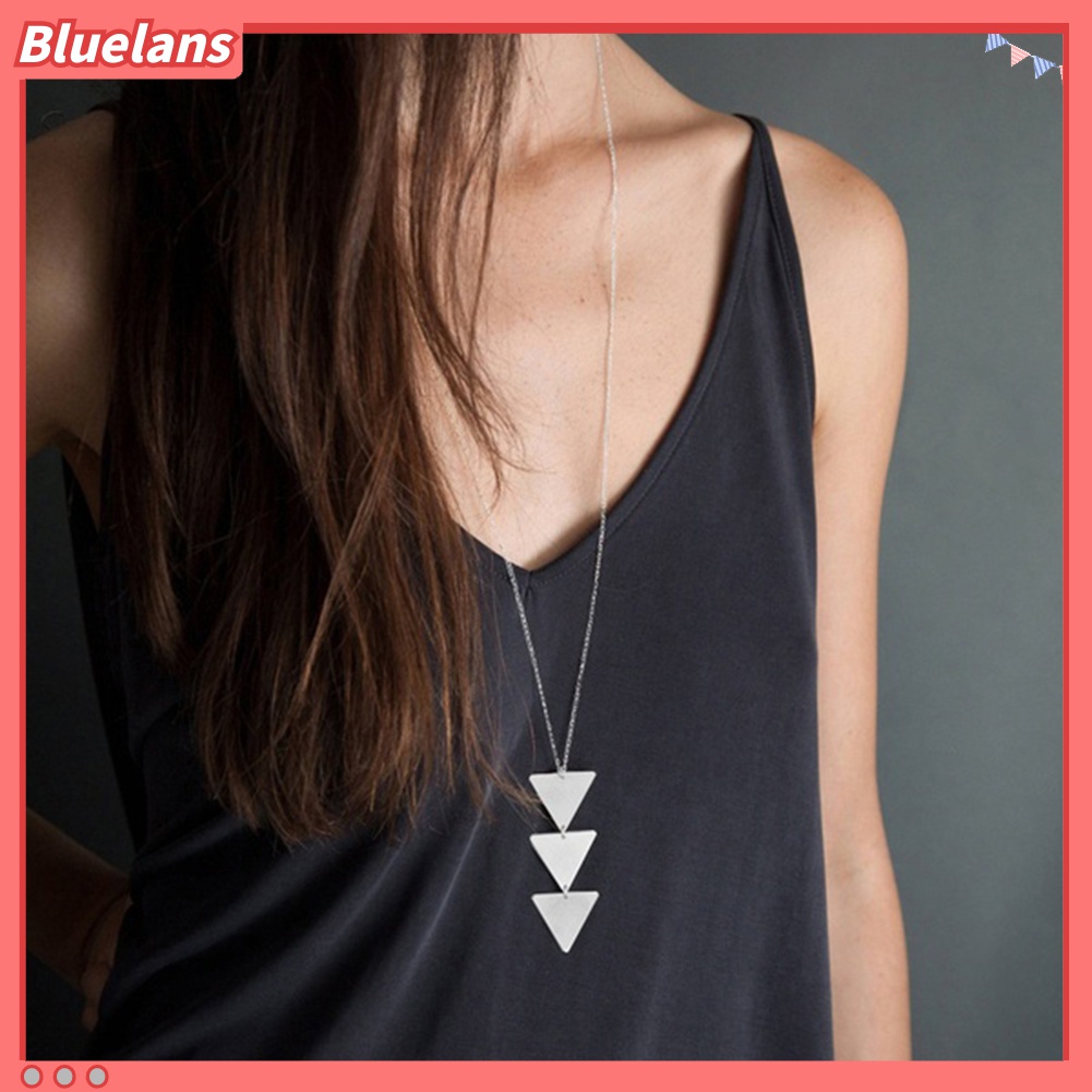 Bluelans Kalung Rantai Panjang Dengan Liontin Segitiga Geometris Untuk Wanita