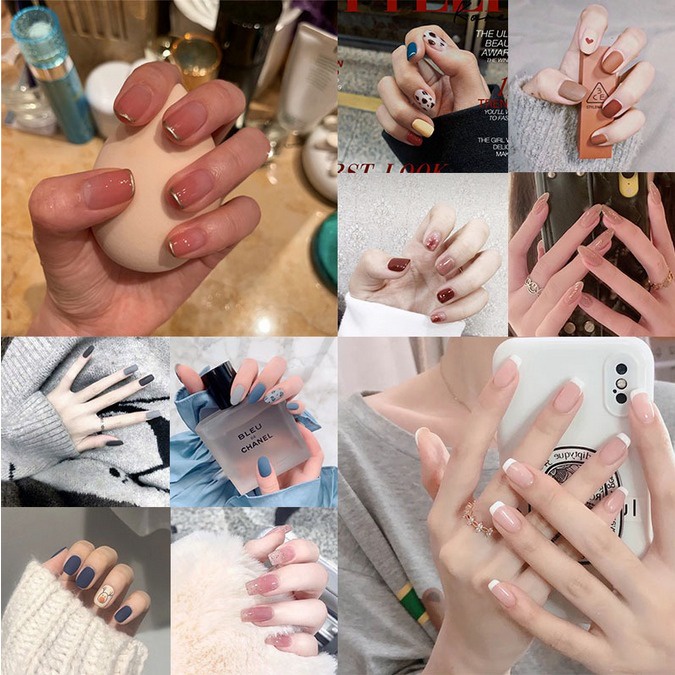 24pcs kuku palsu pendek nail art kuku palsu jepit kuku set lem kuku palsu kuat nails kuku palsu pend