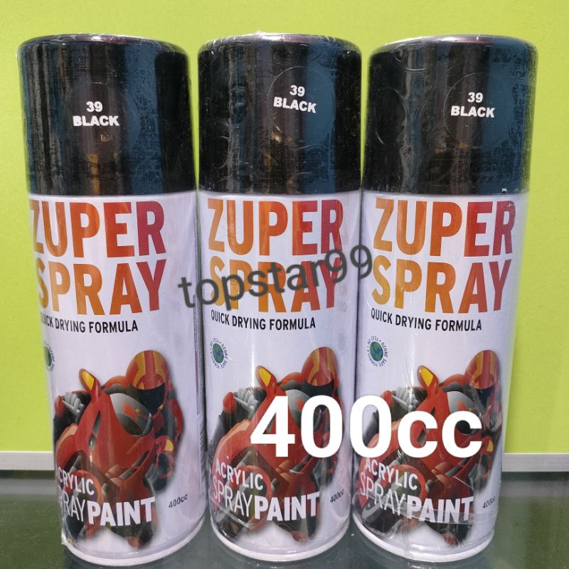 ZUPER Spray Paint Pilox Pilok Zuper Black Hitam Glossy 39 400cc Cat Semprot Zuper Acrylic Ukuran Besar 400 cc Quick Drying Formula /Cepat Kering