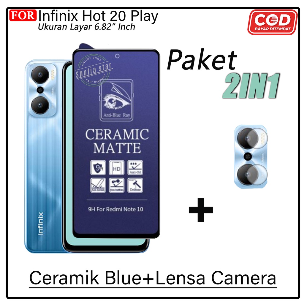 PAKET 2IN1 Tempered Glass Matte Infinix Hot 20 Play Anti Glare Full Layar