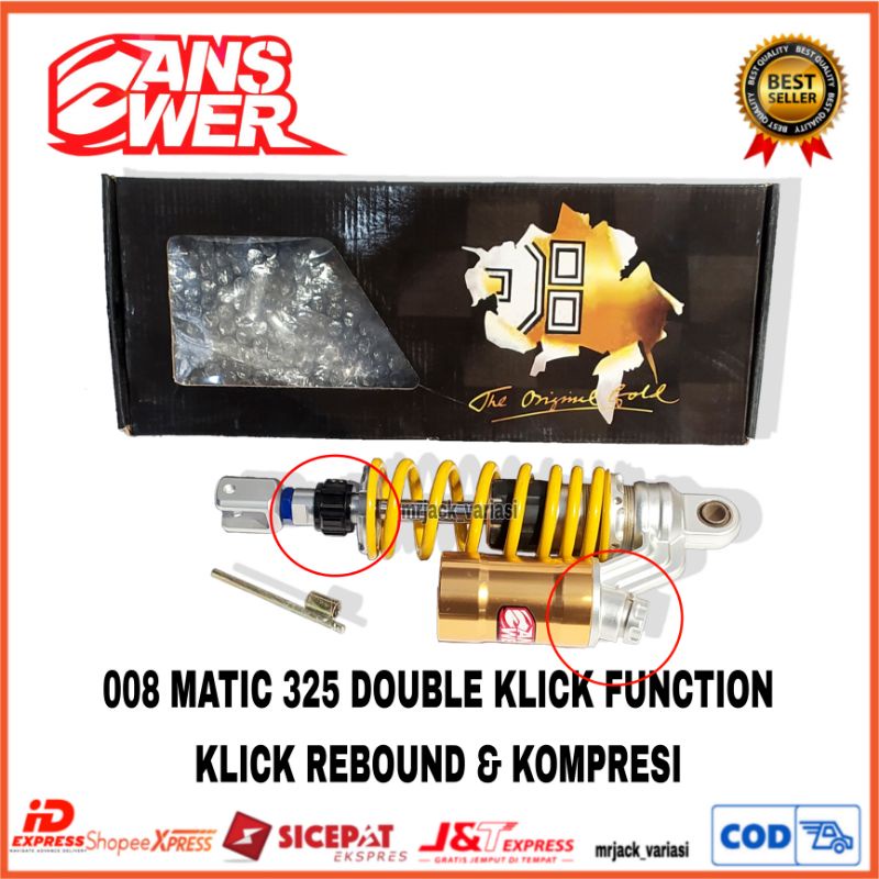 Shock Belakang Matic Vario/Beat ANSWER 008-325 Tabung,2 setelan(fungsi klik rebound & adjust damper)