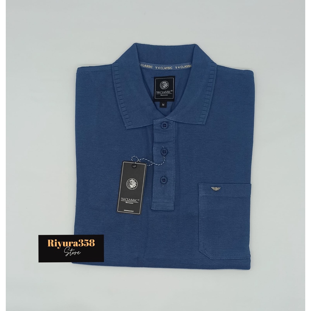 KAOS LENGAN PENDEK BERKERAH V4 CLASSIC - 016 (ROYAL BLUE)