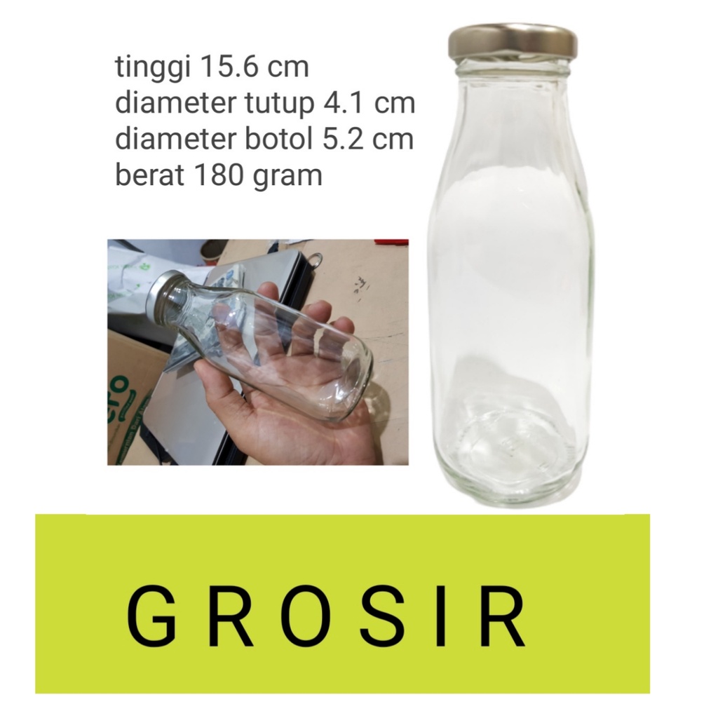 330ML JUS  BOTOL KACA JUS  (KOTAK)  330 ML / botol juice + tutup silver 330ml kaca  / Botol kaca /botol juice/milk bottle dengan TutuP
