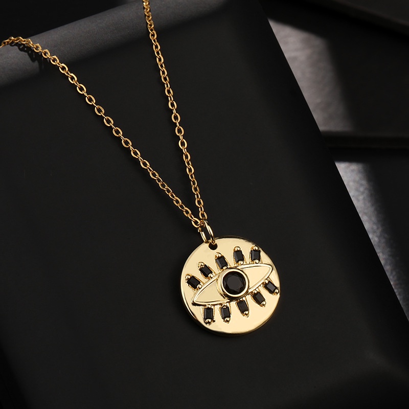 Kalung Rantai Klavikula Hias Liontin Koin Mata Iblis Bentuk Bulat Geometris Gaya Retro