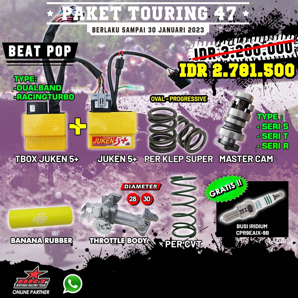 PAKET TOURING 47 BEAT POP ESP BRT - ECU JUKEN + PER KLEP + MASTERCAM + THROTTLE BODY BANANA RUBBER +