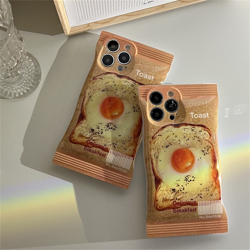 Soft Case Silikon Motif Roti Panggang Untuk iPhone 14 13 12 11 Pro Max X Xr Xs Max 8 7 6 6s Plus