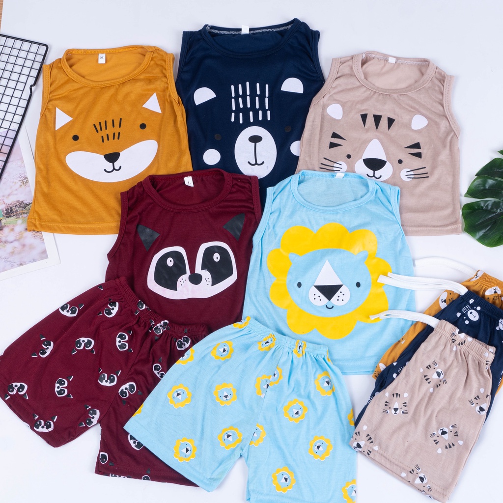 IL - Setelan Singlet Anak Cowok Animal / Set Anak Laki Laki / Setelan Anak Motif Karakter Hewan