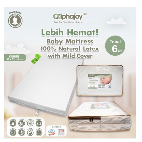 Alphajoy KUBEE Baby Mattress with Mild Cover 100 % Natural Latex 87x52x6 CM