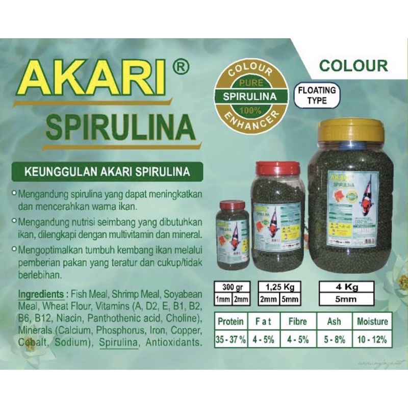 AKARI SUPER RED SPIRULINA PELET APUNG PAKAN IKAN KOI KOKI MAKANAN IKAN FISH FOOD TOPLES