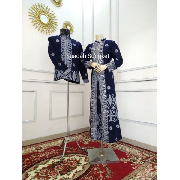 COUPLE GAMIS BATIK SONGKET PALEMBANG NAVY SILVER