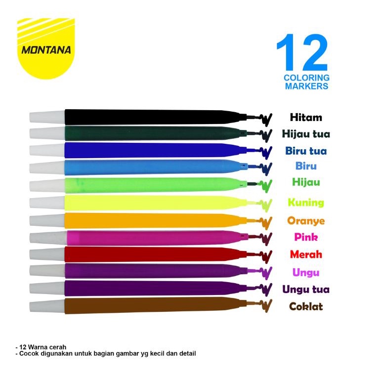 #LC-ATK Spidol 12 Warna Montana Color Marker MP-838 Pensil Warna Cair