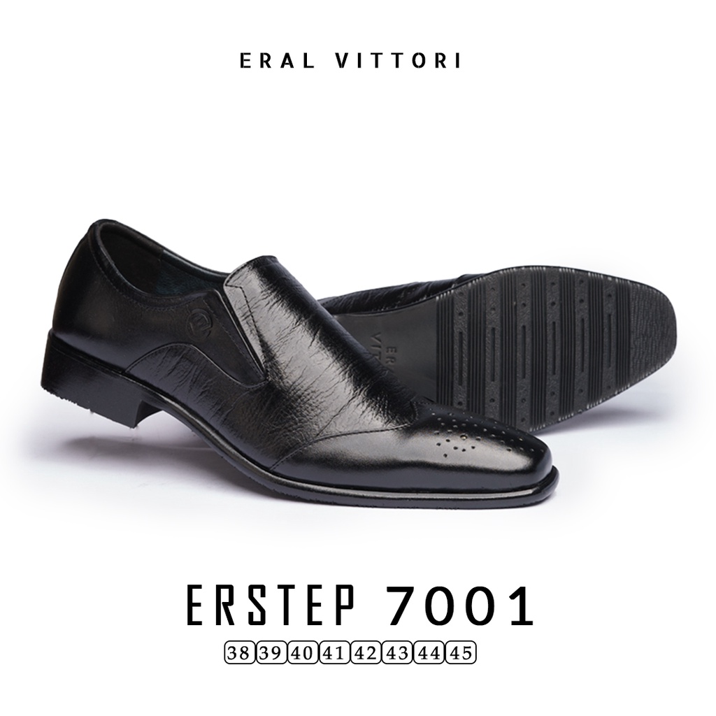 Eral Vittori - Erstep 7001 Sepatu Pantofel Kulit Formal Pria Kerja Kantor Hitam