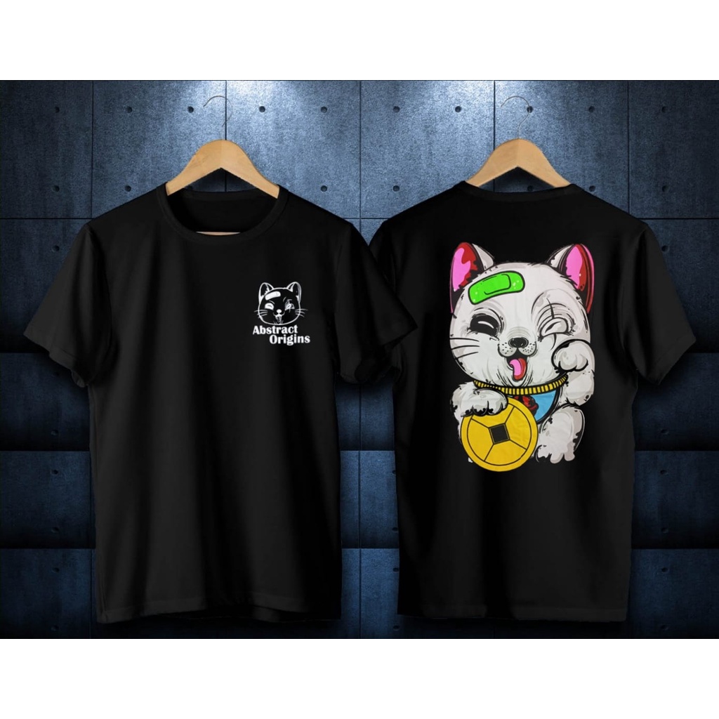 Kaos Tshirt Pria Kucing Koin Hitam Distro Lengan Pendek Motif Sablon Bergambar Keren Baju Kaos Viral Baju kaos anime