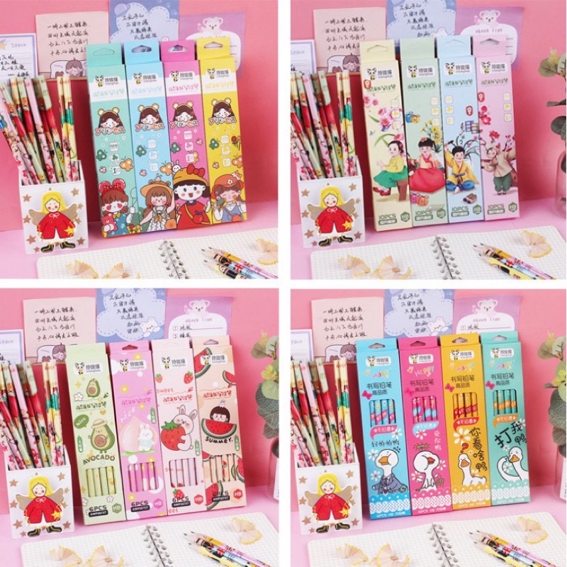 

Pensil motif lucu + penghapus isi 6pcs