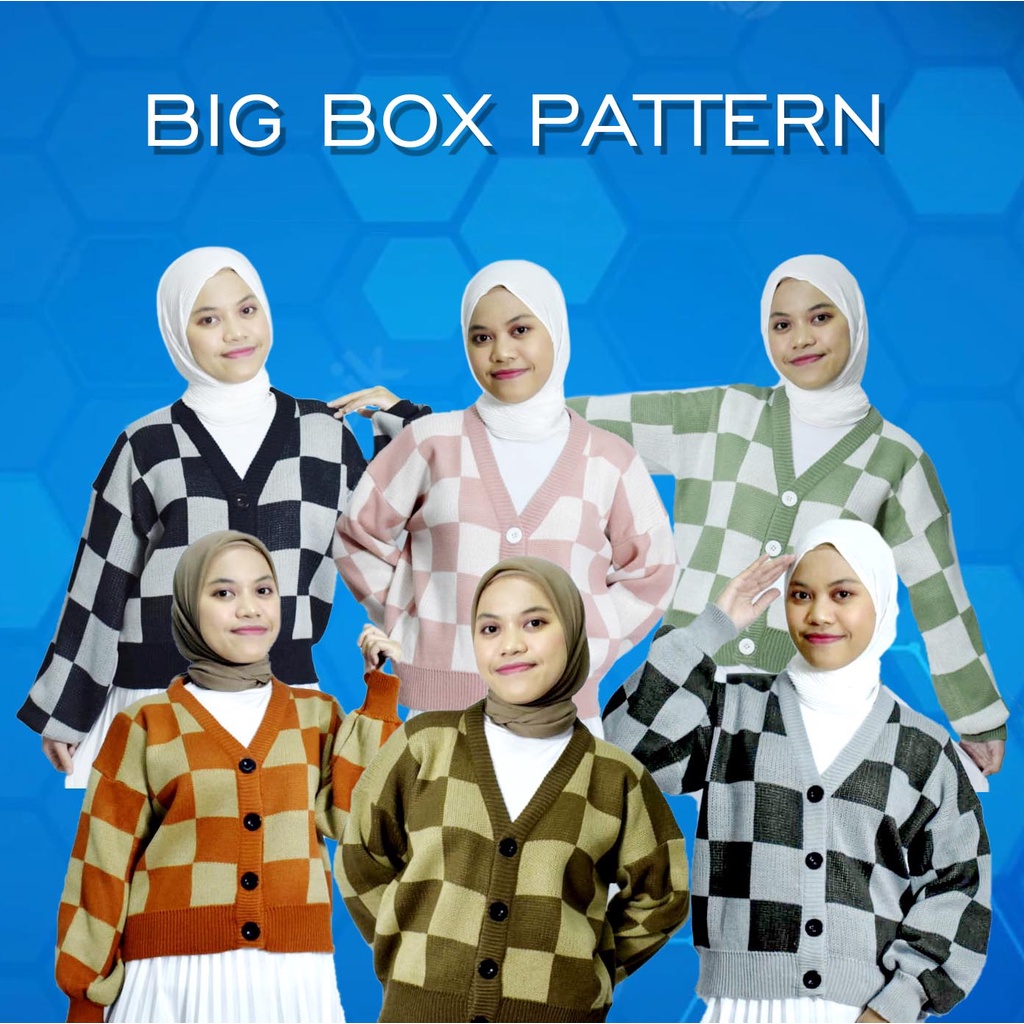 Cardigan Rajut Terbaru - Cardigan Rajut Premium Tebal - Cardigan Motif Kotak Oversize