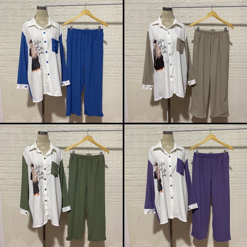 ONE SET CRINKLE STELAN VIRAL KOMBINASI PRINTING DTF SHAKILA GIRL WANITA JUMBO BIGSIZE XXL GROSIR MURAH