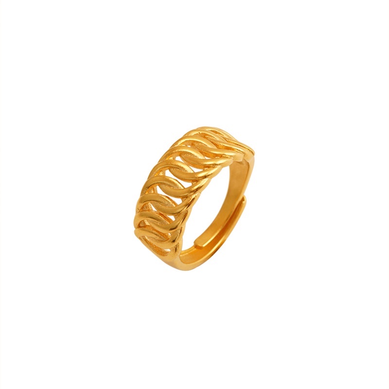 Goldkingdom Perhiasan Fashion Emas Asli Kadar 375 Bangkok Aksesoris Ready Stock Interlocking Cincin Pasangan Twist Ring Adjustable Finger