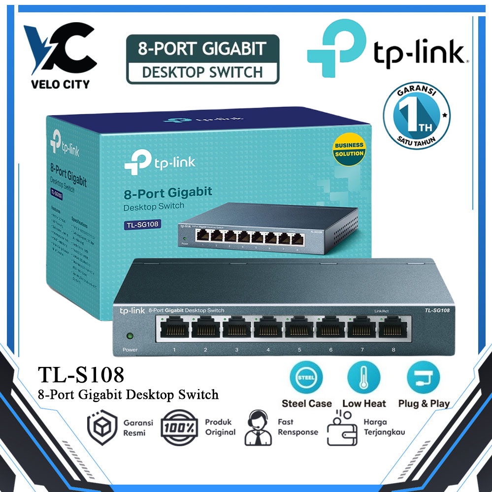 TP-LINK 8-Port 10/100/1000Mbps Desktop Switch TL-SG108 Original Garansi Resmi