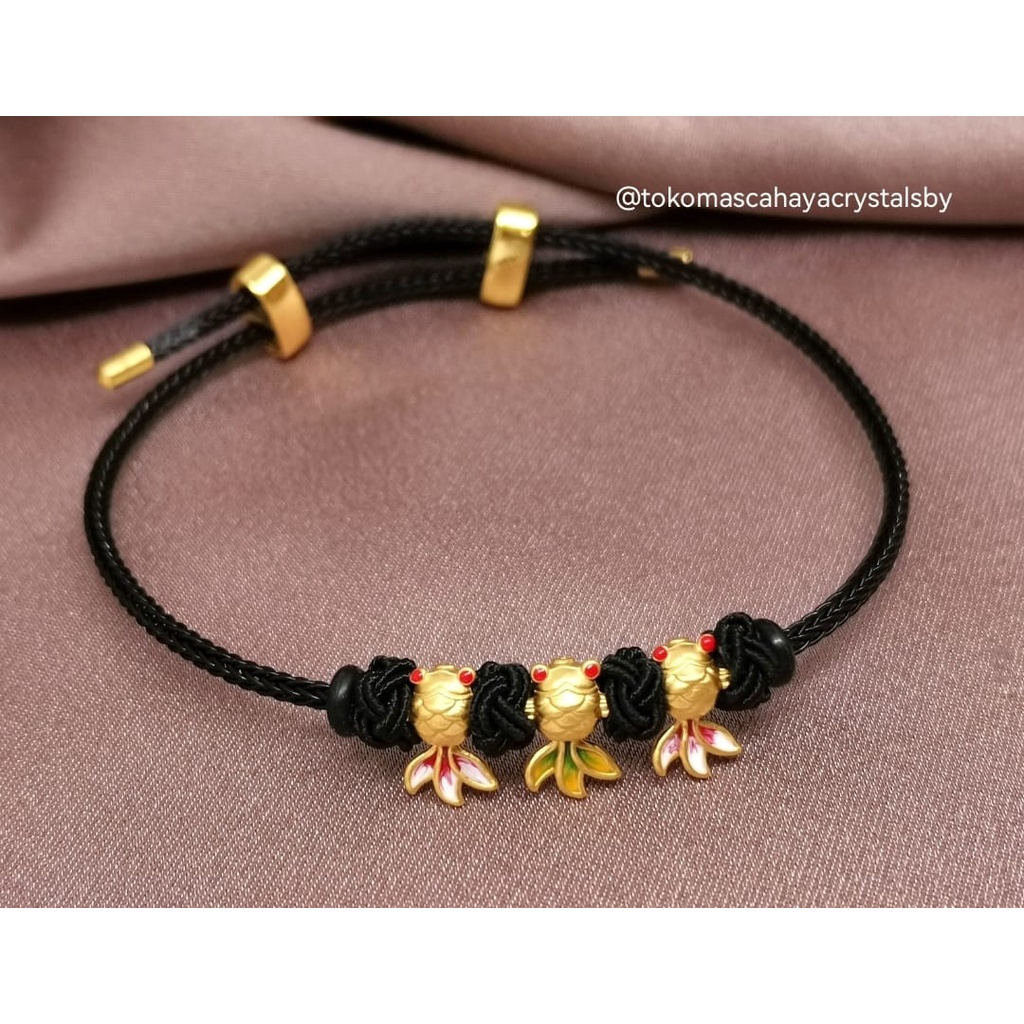 Gelang Charm Baby Koi Emas kadar 24k HK Hongkong 999.9% 9999 &amp; Gelang Kawat Serut