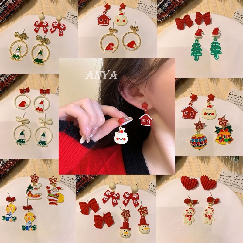 Anting Stud Bahan 925 Silver Gaya Korea Untuk Pesta Natal