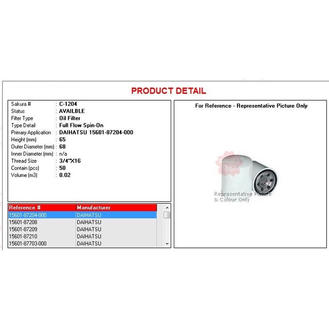 Filter Oli/Oil Filter Daihatsu Charade Merk Sakura (C-1204)