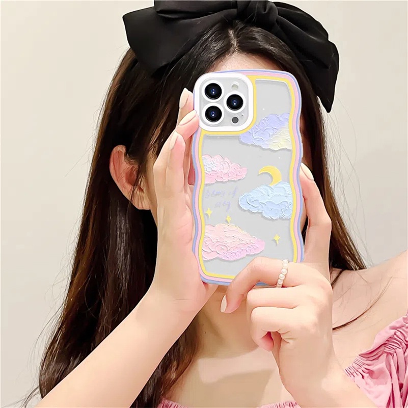 Casing Soft Case Karet Tebal Motif Awan Untuk iPhone 14 13 12 11 Pro Max X Xr Xs Max 8 7 6 6s Plus