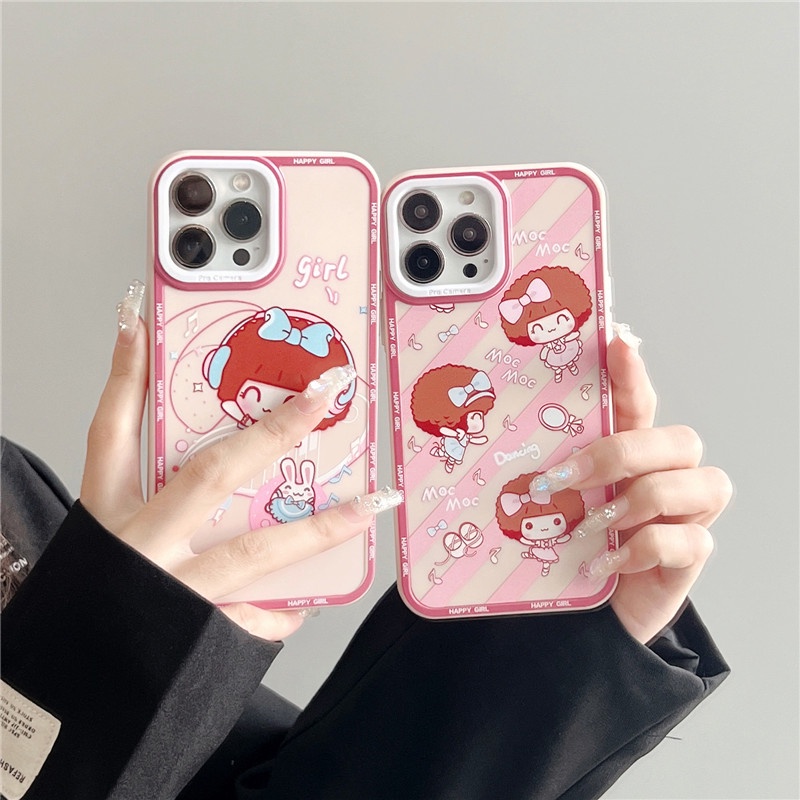 Soft Case Bahan Silikon TPU Desain Kartun Happy Girl Macaron Untuk IPhone 14 13 12 11 Pro Max