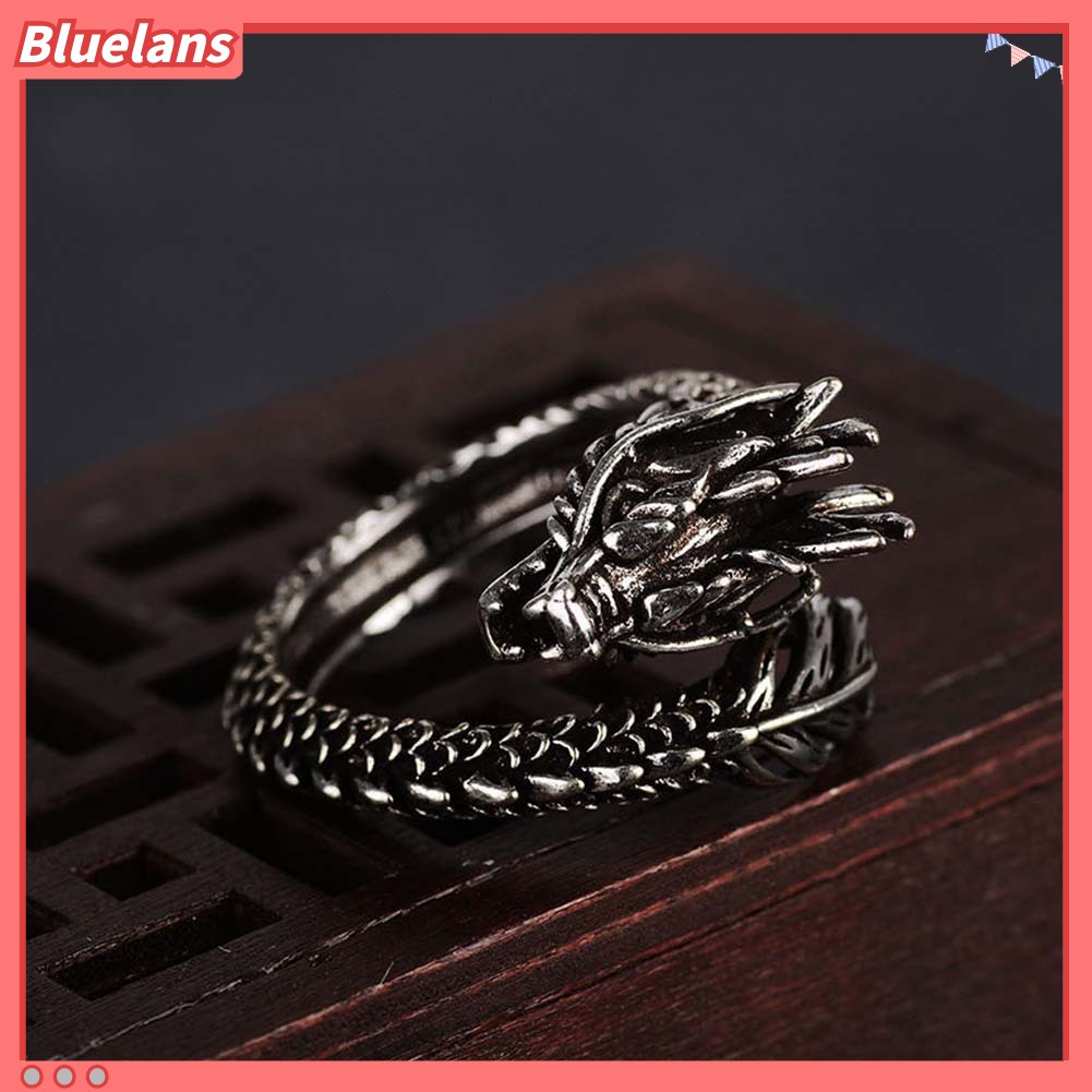 Bluelans Unisex Retro Chinese Dragon Carved Adjustable Opening Finger Ring Jewelry Gift