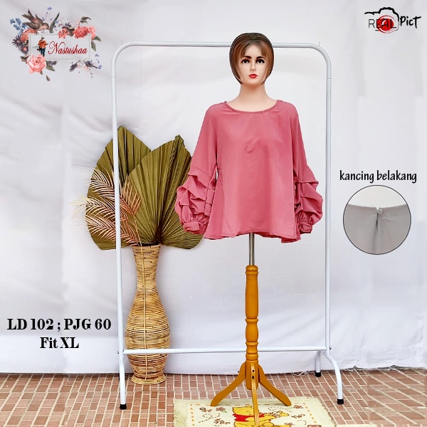 Blouse Lengan Balon Delisa Blouse Wolly Crepe Premium Kerah Bulat OOTD Remaja Dewasa Baju Atasan Wanita Terbaru Korean Style