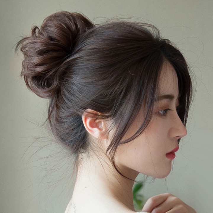 1pc Wig Rambut Bun Keriting Fluffy Elastis Untuk Aksesoris Wanita