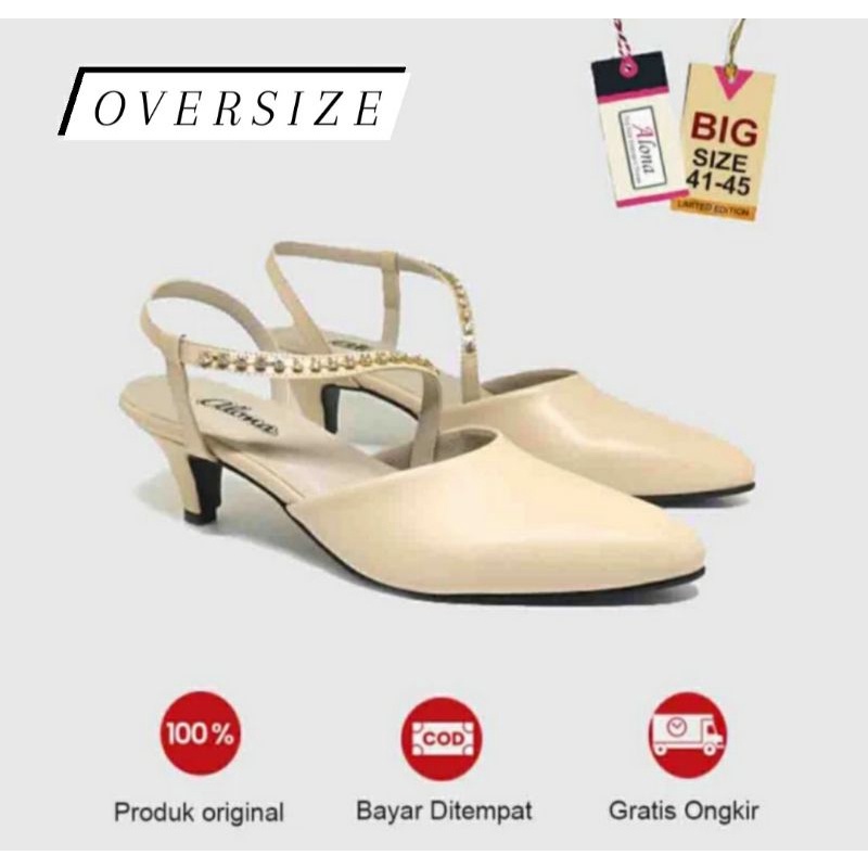 Sepatu Wanita MK-122 Semi Formal Krem 41.42.43.44.45 OXPORD Kerja Kantoran OVERSIZE Krem Mutiara Kaki JUMBO Gemuk