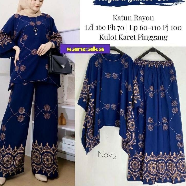 Big Sale NIYARA JUMBO SET Baju Setelan One Set Batwing Tunik Waka Waka Kulot Celana Panjang Motif Ba
