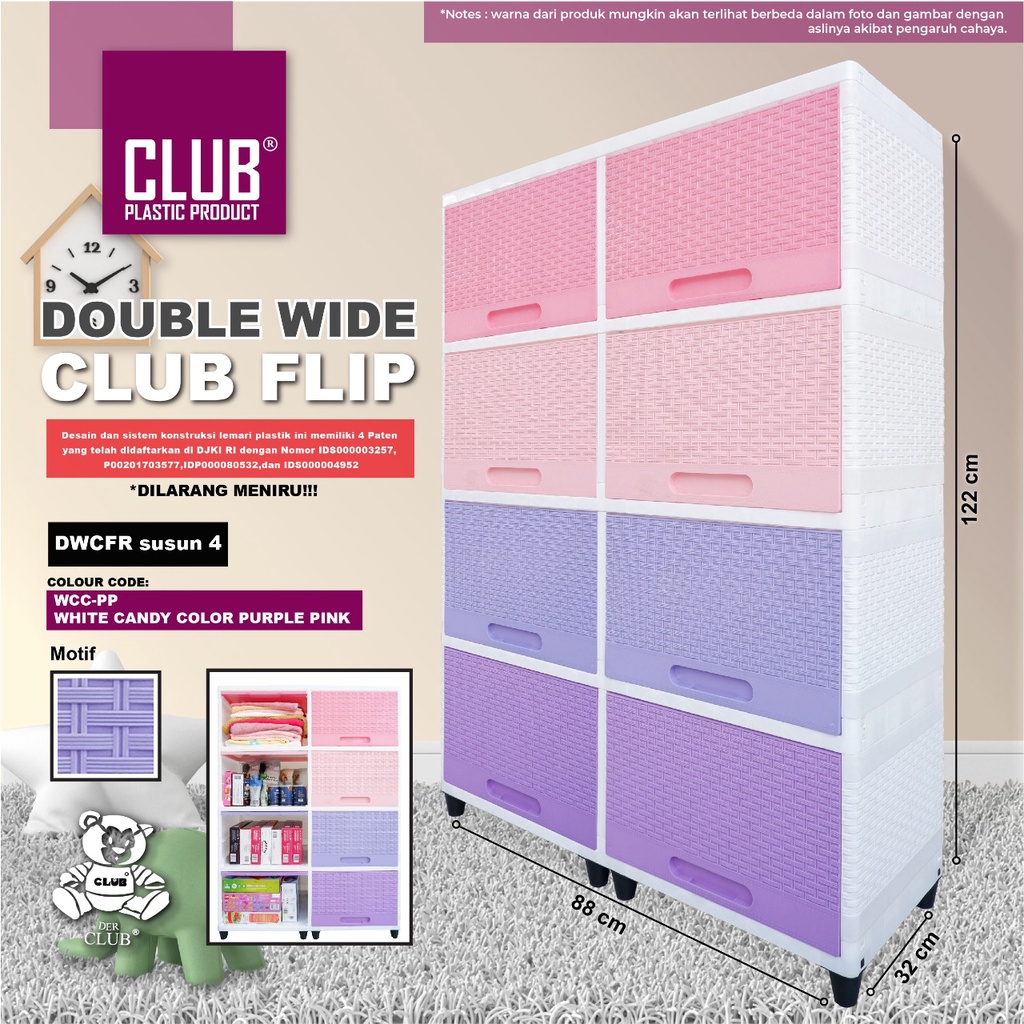 Double Wide Club Flip Susun 4 - Lemari Rak TV Monitor - Lemari Plastik Lebar Pintu Geser - Lemari La