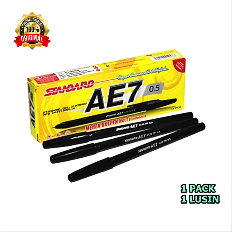 

1 pack 1 lusin isi 12 Pcs Pulpen Standard AE7 bolpoin Anak sekolah Kantoran Standard AE7 Alfa Tip 0.5 1 Pack HITAM