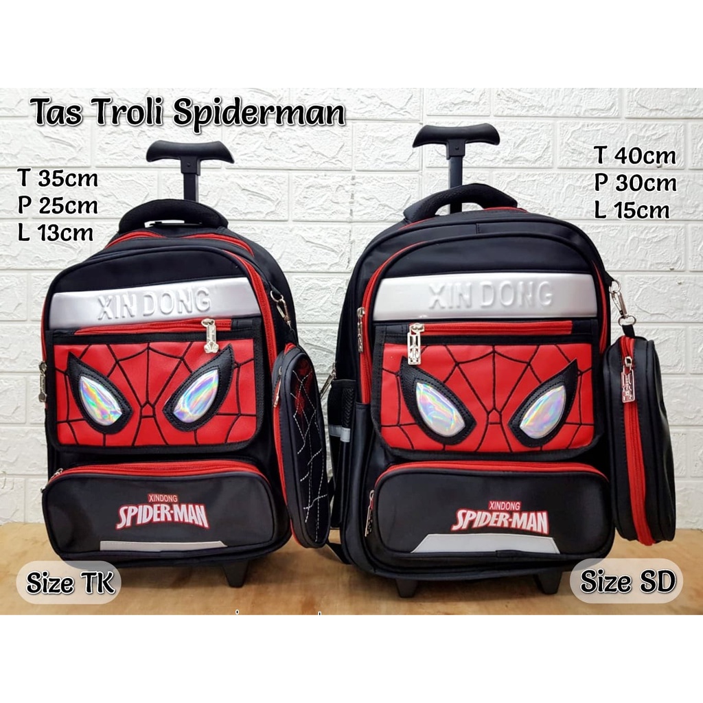 TAS SEKOLAH TROLI ANAK SD DAN TK MOTIF SPIDERMAN TAS KOPER ANAK IMPORT TAS DORONG ANAK LAKI-LAKI