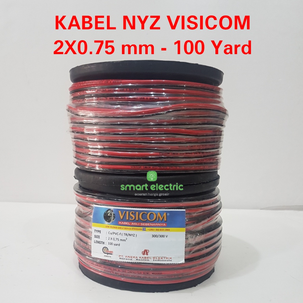 Kabel Listrik NYZ Visicom 2x0.75 mm Merah Hitam 90 Mtr SNI Tembaga Murni