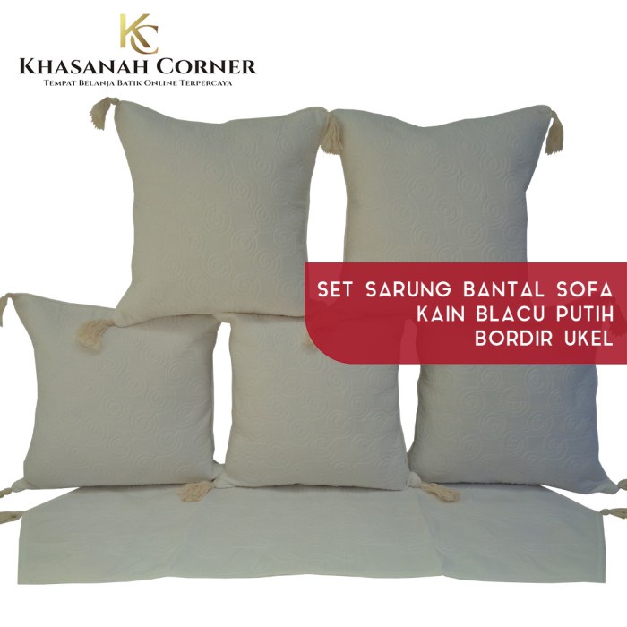 Set Sarung Bantal Sofa/Kursi+Taplak Meja Blacu Putih Polos Ukel