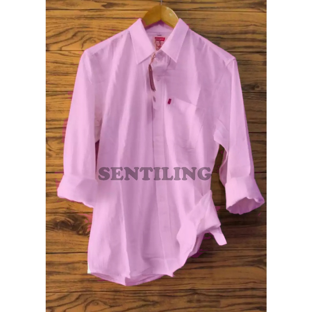 Terwuwu kemeja panjang pria cowok gatlemen cowok biru navy dongker polos formal kantor-Pink