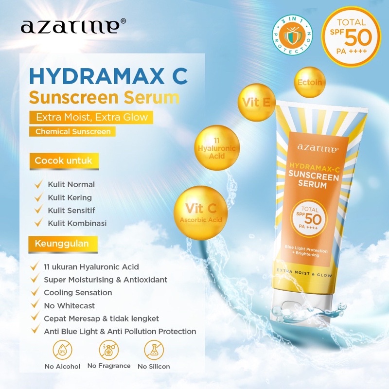 READY COD ‼️ KEMASAN BARU SUNSCREEN AZARINE SPF45 PA+++ SUN SCREEN AZZARINE ORIGINAL BPOM VIRAL TABIR SURYA SUNSCREEN AZARINE HYDRASOOTHE SUNSCREEN GEL / HYDRAMAX-C sunscreen serum calm my acne cicamide