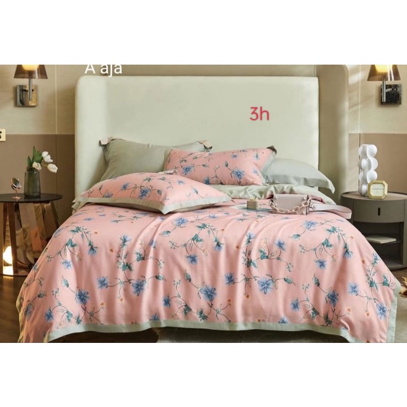 (3)BYAK MOTIF!!FULL SET BEDCOVER SPREI SUTRA ORGANIK SERAT BAMBOO ORIGINAL