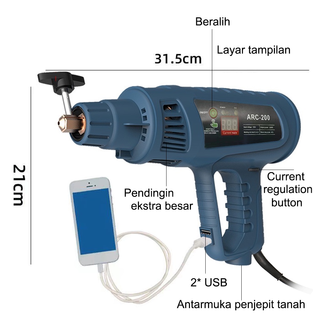 【Pengiriman dalam waktu 24 jam】Mesin Las Listrik Genggam Portabel 220 V 3000W, Mesin Las Pintar Digital Otomatis Rumah, Tombol Penyesuaian Dorong Arus Cocok untuk Elektroda 2.5/3.2Mm Ketebalan Pengelasan 2 ~ 14Mm