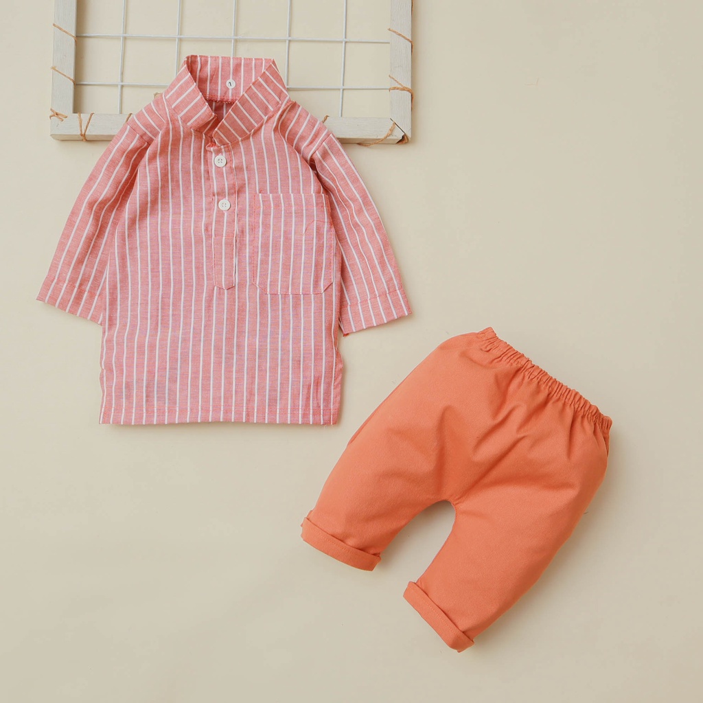 Setelan Baju bayi dan anak cowo/laki-laki usia 0 Bulan - 2 tahun Motif  Kemeja Salur Panjang