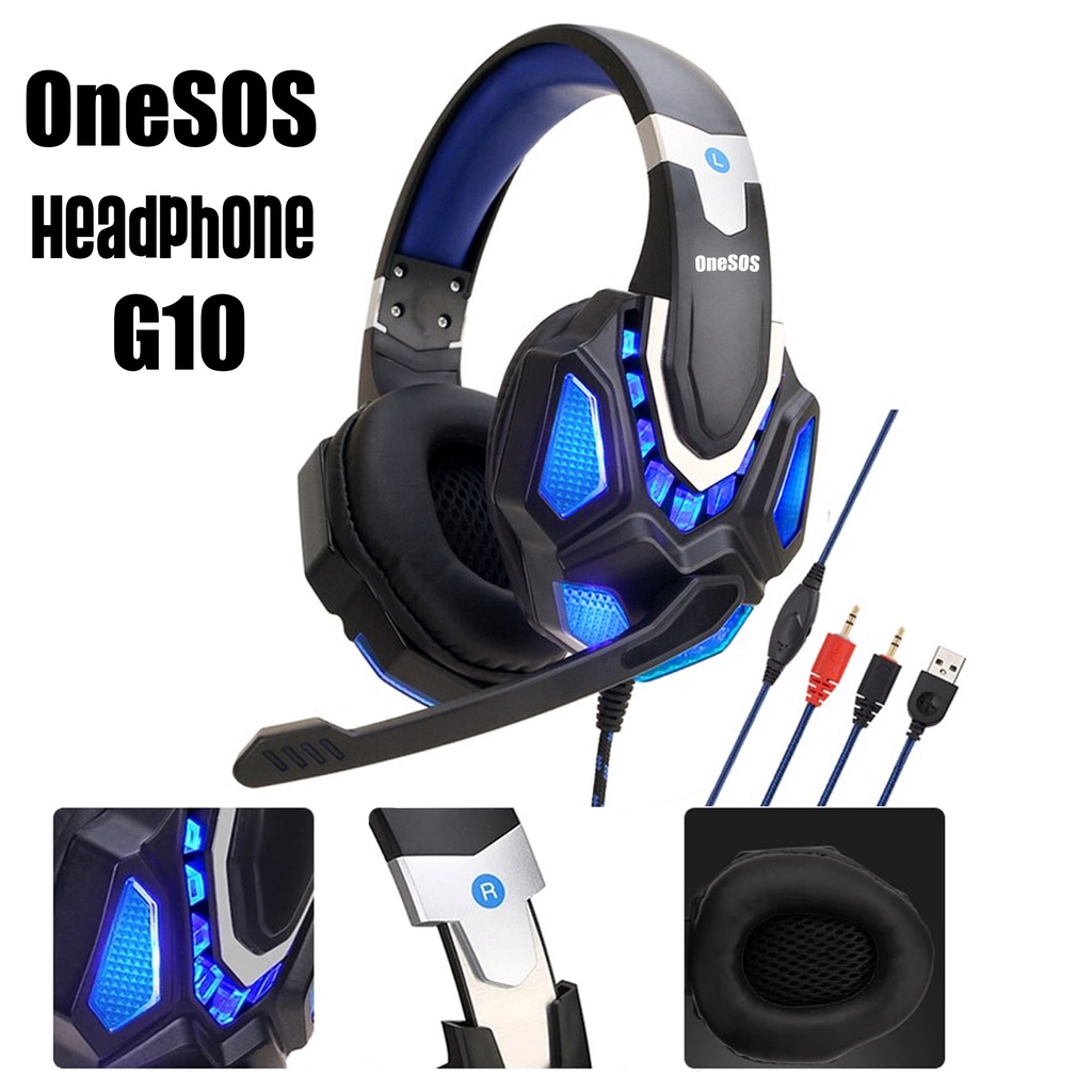 TERLARIS OneSOS Headset Gaming LED / Aerphone Game / Headfree / Earphone Stereo / Headphone Gamer Kabel On Ear With Microphone For Komputer Laptop Handphone Free Audio Splitter - SY830 | SY850 | G10