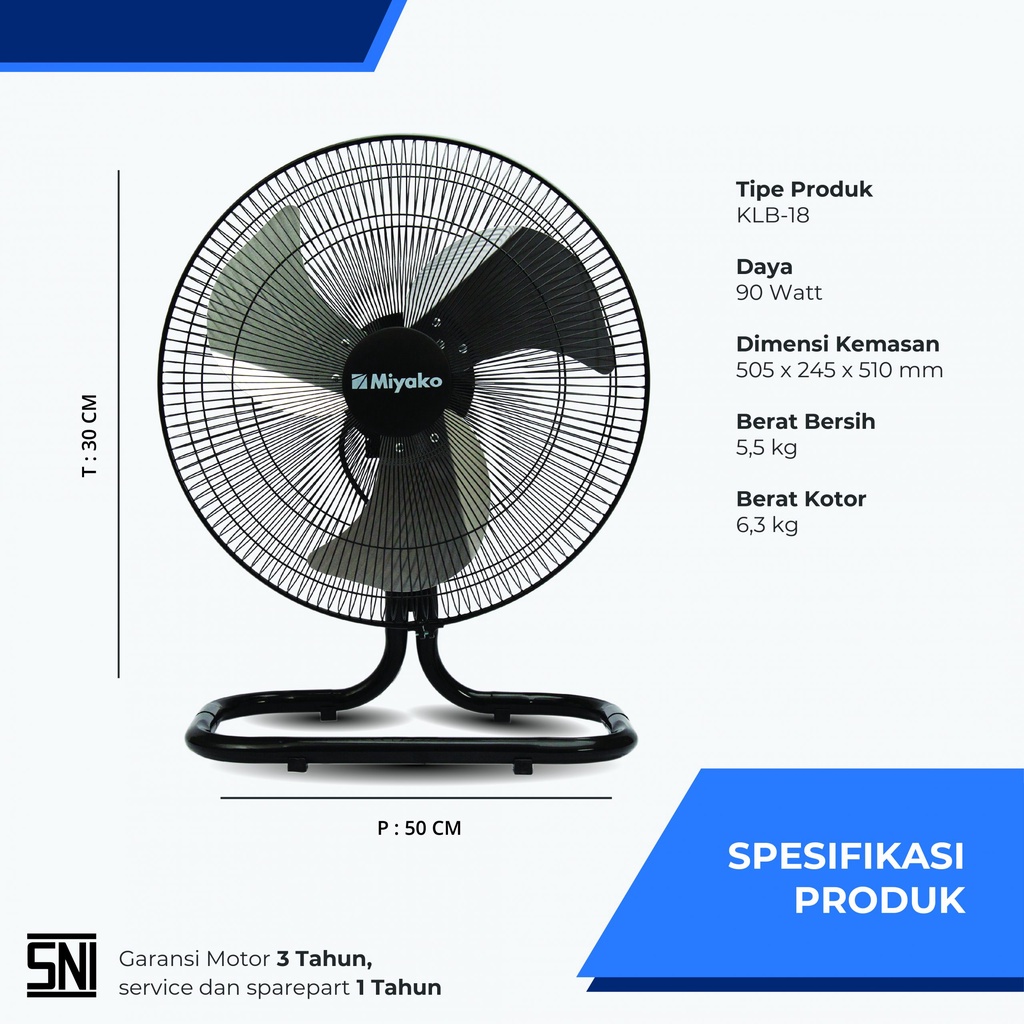 Kipas Angin Miyako Industrial Fan Industri KLB 18 KLB18 KLB-18 18Inch Kipas Angin Besi Kipas Industri Kipas Daging Miyako 18 Inch