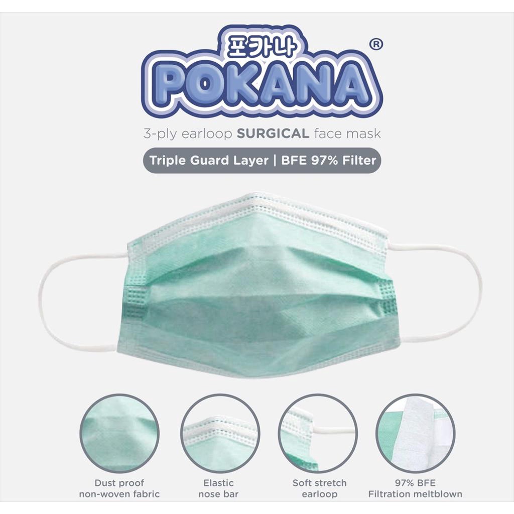 Pokana 3ply Earloop Surgical  Face Masker isi30pc Masker dewasa / masker medis