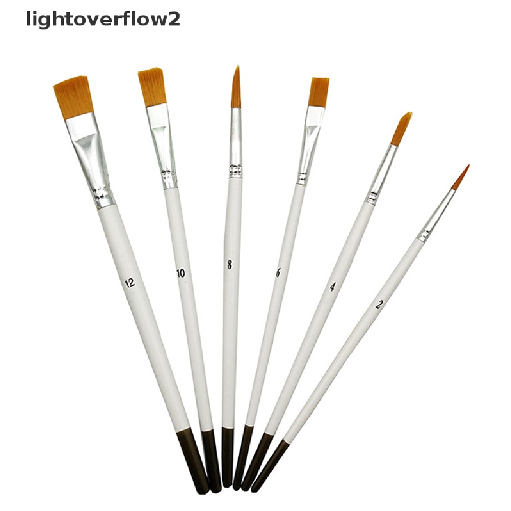 (lightoverflow2) 6pcs / set Kuas Lukis Cat Air / Minyak Bahan Nilon Warna Putih