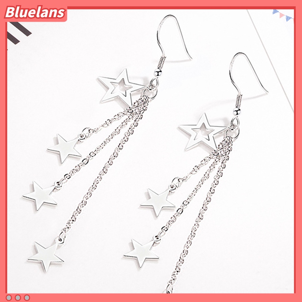 Anting Kait Rumbai Panjang Pertengahan Desain Bintang Glitter Untuk Aksesoris Wanita