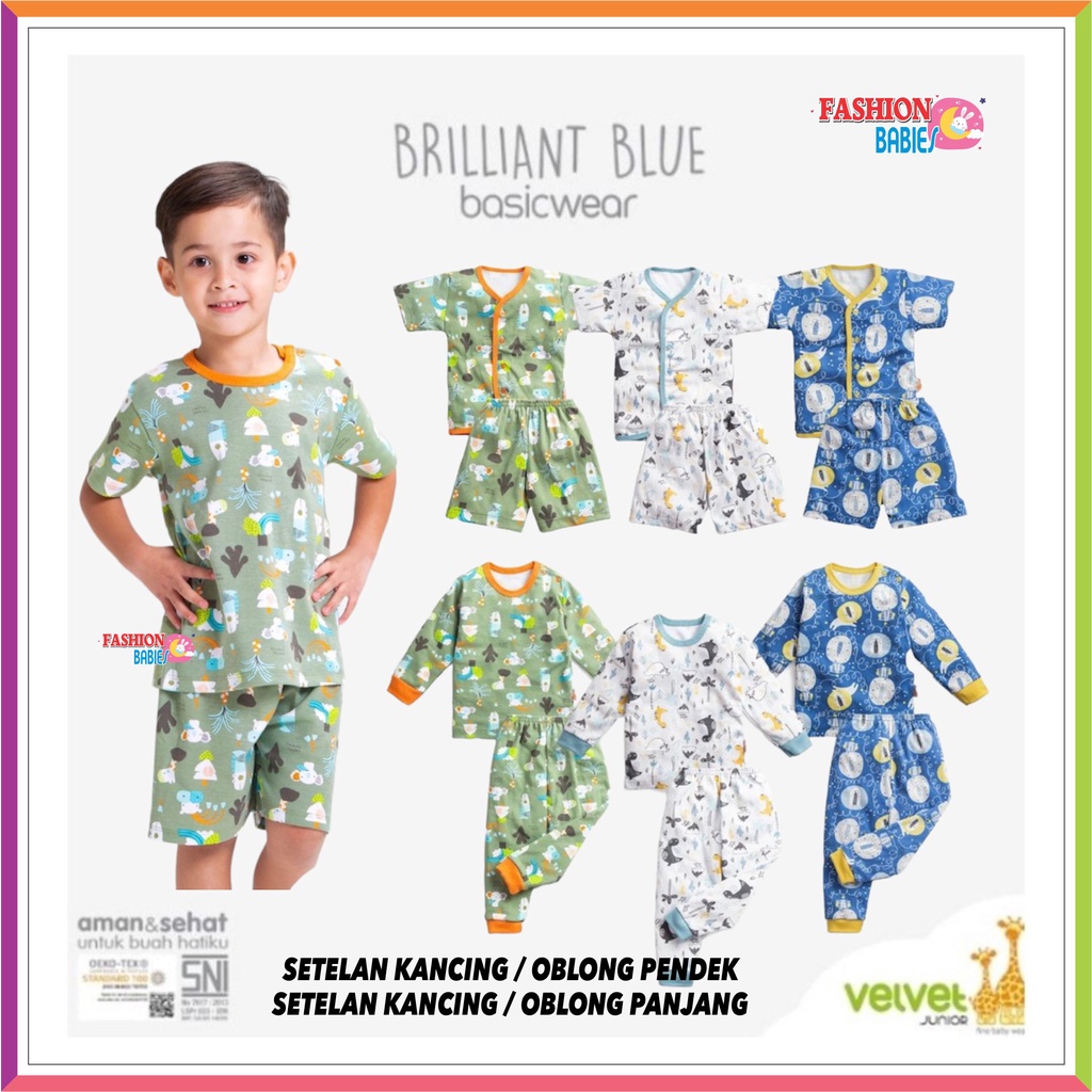 NEW VELVET JUNIOR BASIC WEAR BRILLIANT | SETELAN VELVET PANJANG PENDEK KANCING OBLONG NB S M L