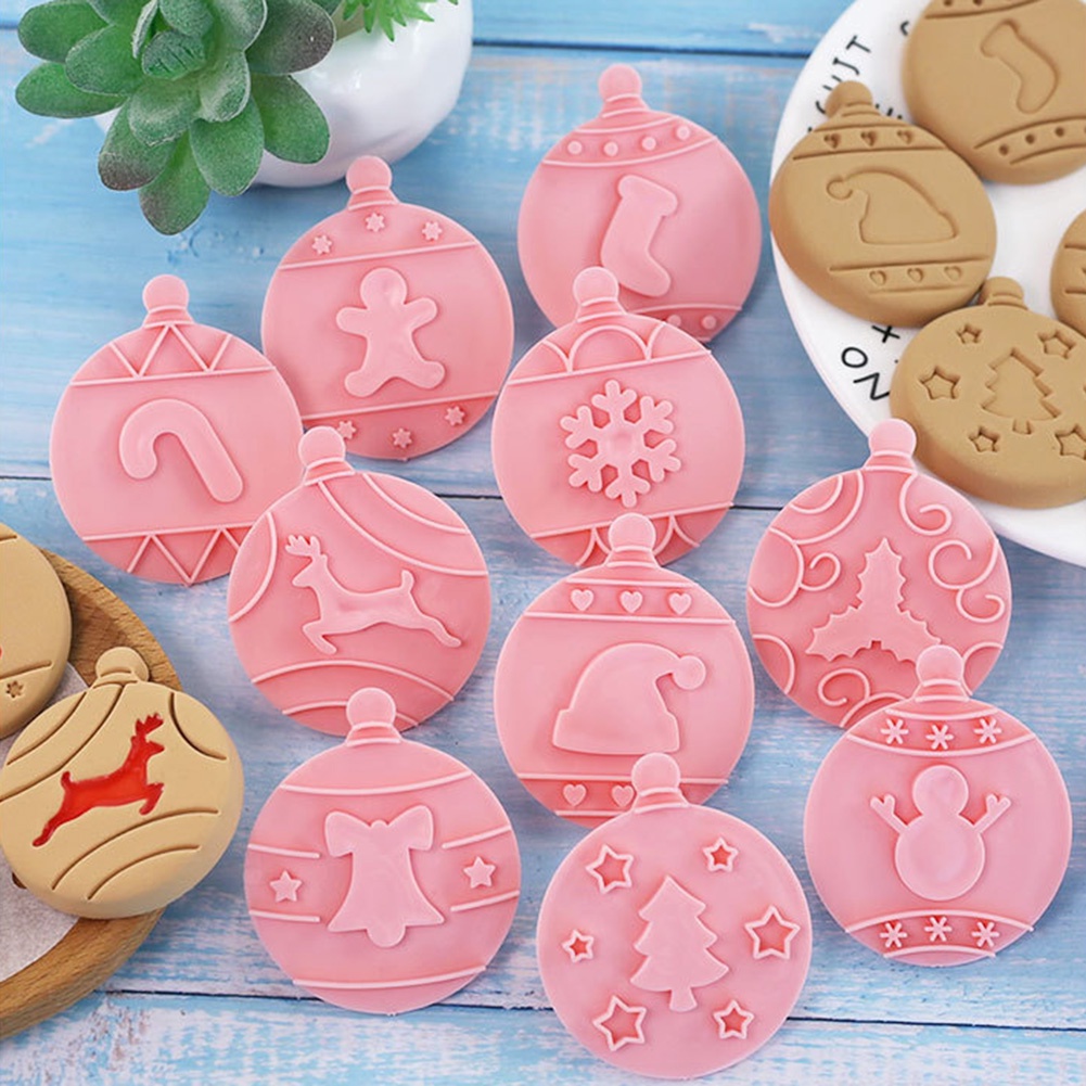 10pcs / Set Cetakan Kue / Coklat / Sandwich / Cookies / Fondant Desain Natal